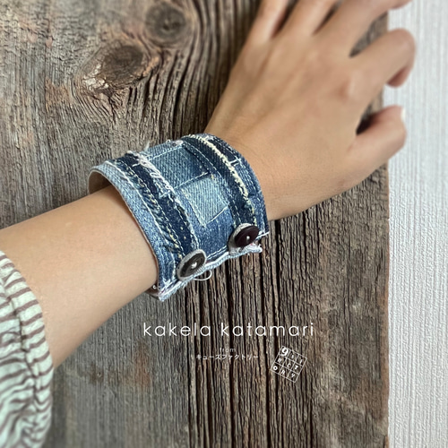 KAPITAL ブレスレット リストバンド デニム ヴィンテージ スクラップチップ／for wrist：used denim#002 ☆リストバンド