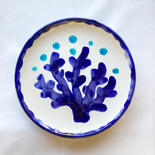 丸皿16cm マヨリカ焼き サンゴ 海の生物シリーズ イタリア陶器 PIA004