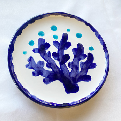 丸皿16cm マヨリカ焼き サンゴ 海の生物シリーズ イタリア陶器 PIA004