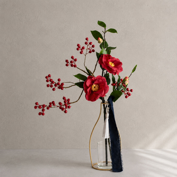 紅椿】｜アーティフィシャルフラワー 花瓶アレンジ| 冬｜ギフト