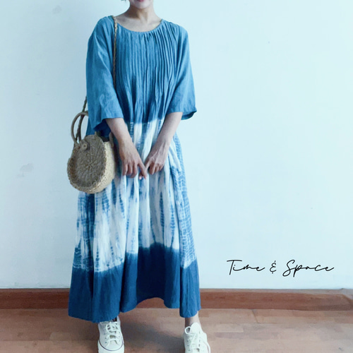 ７月新作　藍染ワンピース　藍里 7月新作 ゆったり藍染ワンピース 藍糸