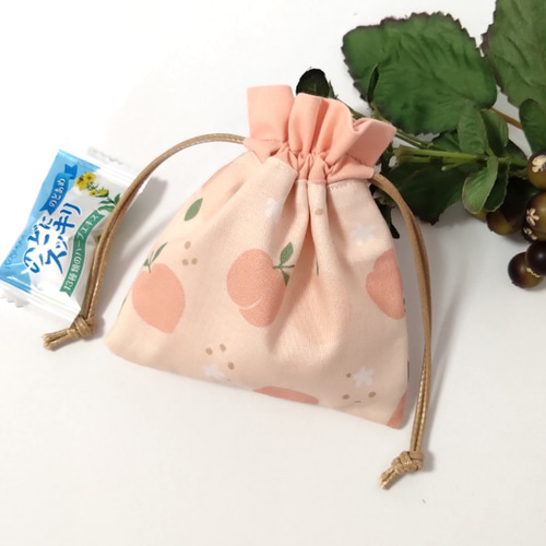 ミニサイズ》小さな巾着ポーチ・もも・ピーチピンク ＃n724 巾着袋  