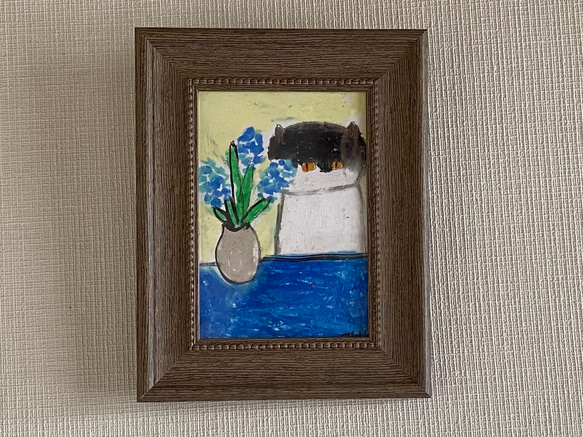 絵画。原画【青い風信子とかわいい猫】 絵画 アカザ麦 通販