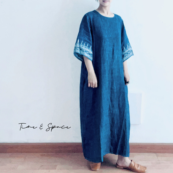 夏新作☆藍染めのロングワンピース】リネン100％│オリジナルデザイン