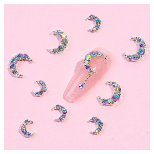 P308《大小1ペア》ネイルパーツ 月 ムーン シルバー オーロラ ギャル