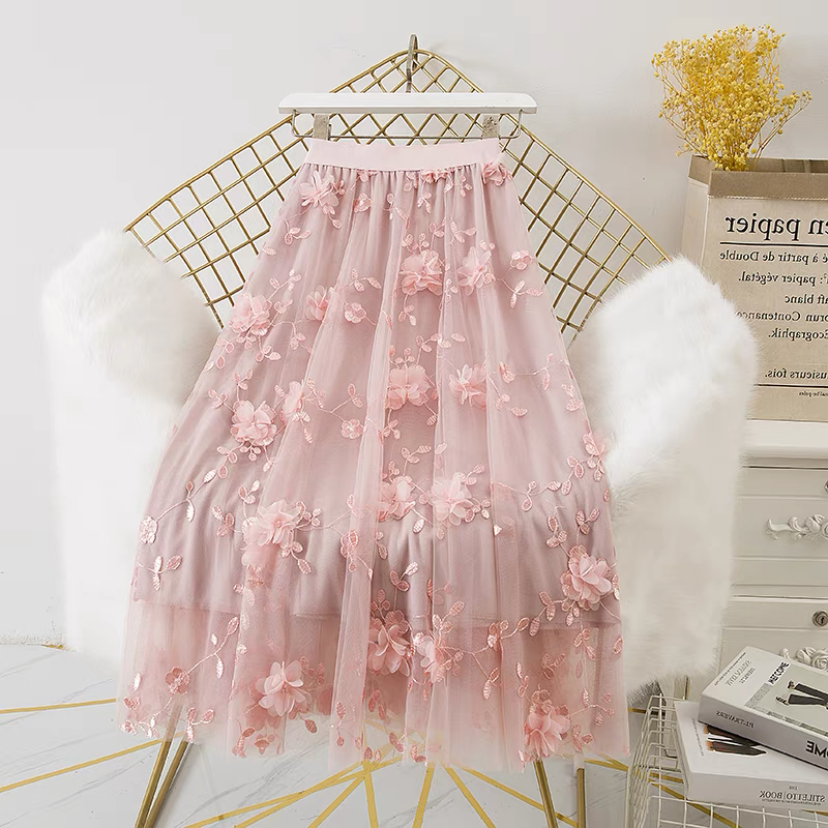 夏、春、秋、チュールスカート、ウエスト ゴム、チュールレース、スカート、ボトムス