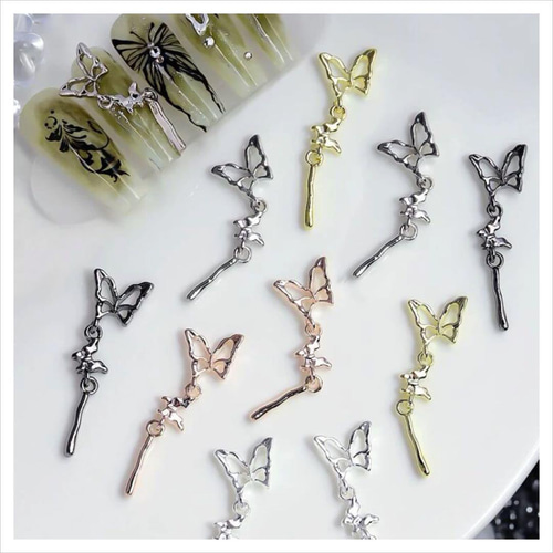 P309銀《2個》ネイルパーツ シルバー 蝶々 量産型 揺れるパーツ 韓国