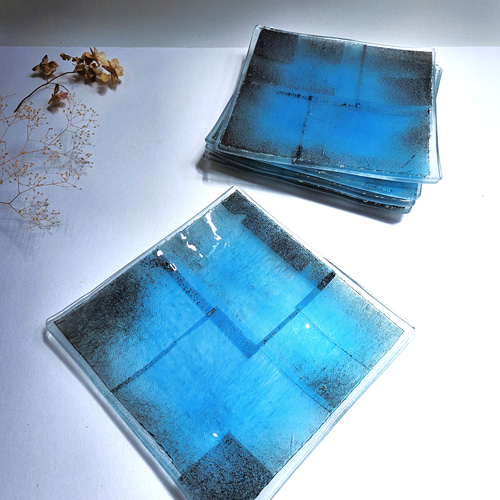 ガラスの器 銅箔21㎝角皿 中皿 スタジオ シャイン 通販 18040143