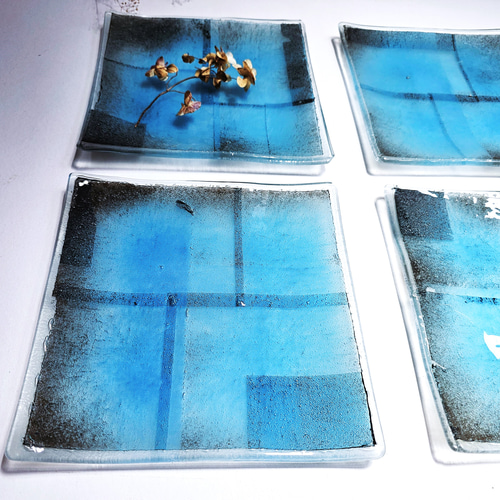 ガラスの器 銅箔21㎝角皿 中皿 スタジオ シャイン 通販 18040143