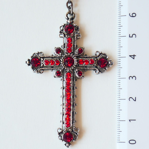 ロザリオ ネックレス クロス ゴスロリ カラー ストーン 十字架 大きめ
