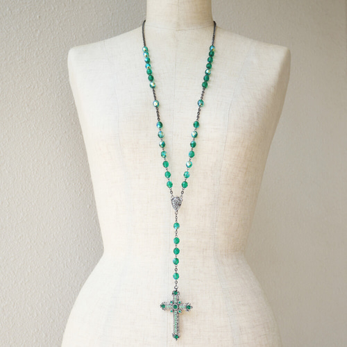 ロザリオ ネックレス クロス ゴスロリ カラー ストーン 十字架 大きめ