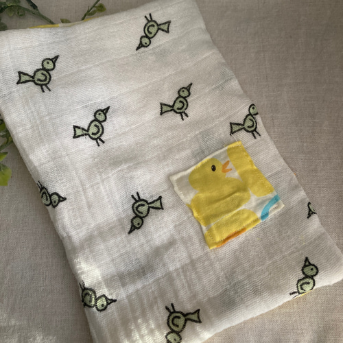 ハンドメイドお風呂のアヒルさんWガーゼハンカチパッチ4重ガーゼ