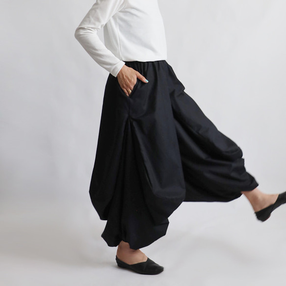 ＊新作sale　上下セットアップ　コットンMIXシャンブレー　 変形シャツ　ジャケット　禅パンツ　重ね後　黒A13B ×２ 変形 　　　　　 ■■■■■■ 花ボタン 禅パンツ シャツジャケット あえて