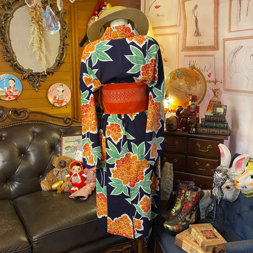 水玉模様 浴衣・帯セット リメイク　ワンピース 水玉模様 浴衣・帯セット リメイク ワンピース - メルカリ