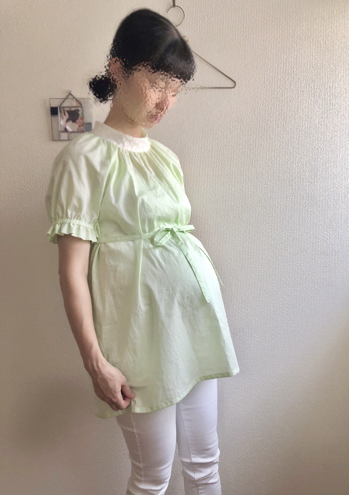 【夏限定2024】半袖のチュニックブラウス　グリーン