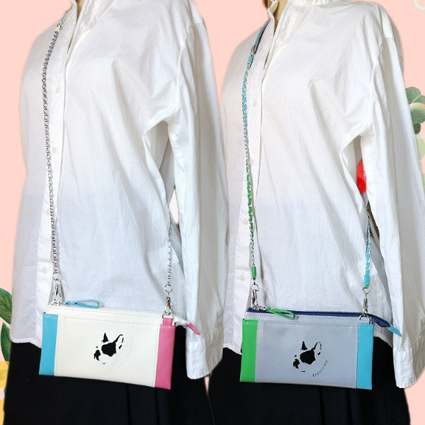 ミニマムポシェット/本革/スマホ/財布/ソフト/軽量/各色限定/フレンチブルドッグ