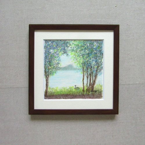 朝の湖 (クレヨン画 額縁付き） 絵画 takiyo 通販 18041447｜Creema