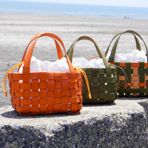 時を紡ぐイタリアンレザー・メッシュバッグ#オレンジ・限定品  