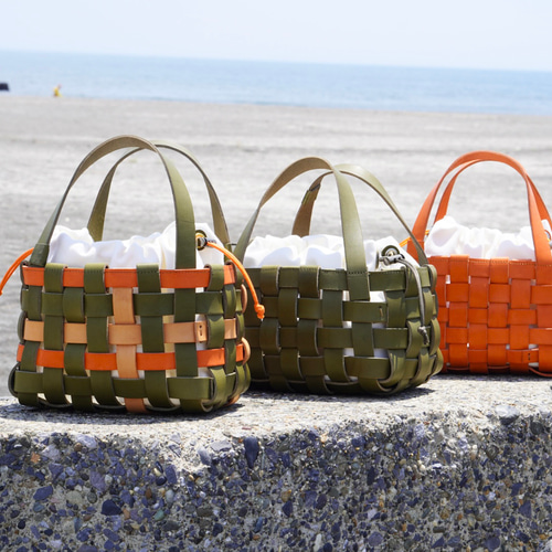 時を紡ぐイタリアンレザー・メッシュバッグ#マルチカラー・限定品 かご 