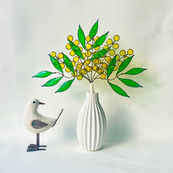 淡い色彩のミモザのワイヤークラフトフラワー アートフラワー