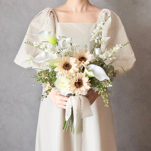 ウェディングブーケ ブートニア ヘッドドレス セット売り