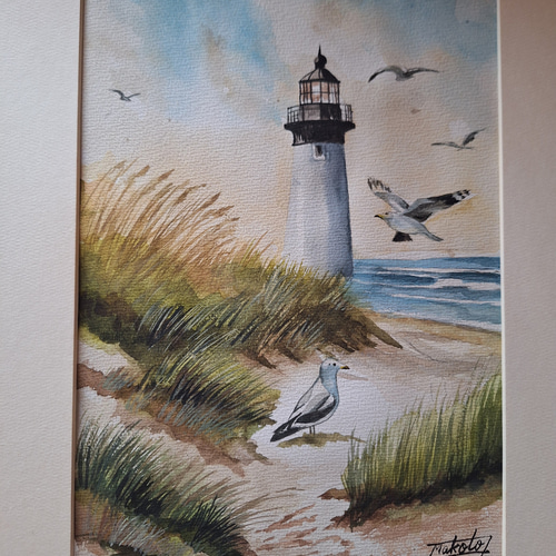 水彩画 カモメが翔ぶ 絵画 makochin 通販 18041777｜Creema