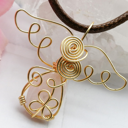 天然石　ペタライト＆モルダバイト ワイヤーラッピング　ペンダントトップ 天然石 ペタライト＆モルダバイト ワイヤーラッピング