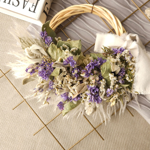 ドライフラワーリース パープルのラクスパーに風を感じる爽やかリース  