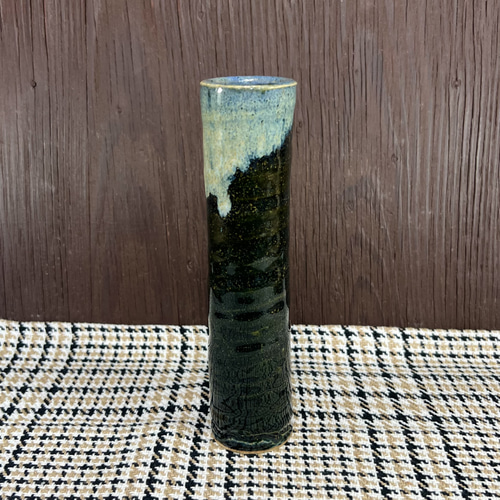 陶器 お気軽一輪挿し 筒型 濃紺＋白【240601】 一輪挿し・花瓶