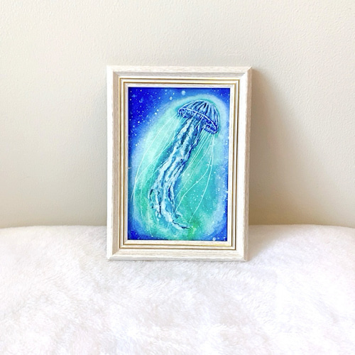 透明水彩画 一点物 原画No.11『ひんやりアイスクラゲ』涼しい絵