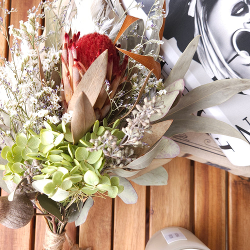 ドライフラワー　スワッグ　インテリア　プロテア 数量限定！】暖色系プロテアのドライフラワースワッグ | ドライ