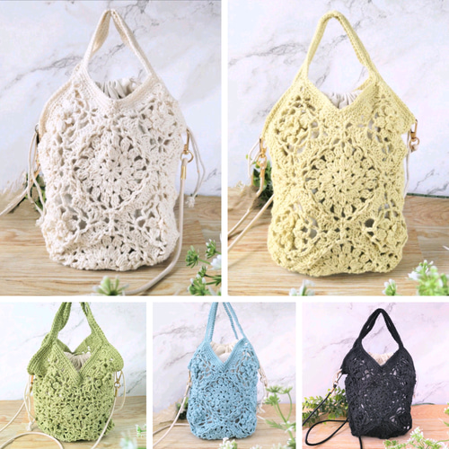 ✧‧˚ Fatima✧‧˚ハンドメイド 手編み バタフライ模様 バッグ 上品 花咲くモチーフ編み2wayポシェット ショルダーバッグ 白