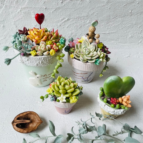 ぷくぷく多肉植物mini mini♡ 古紫♪樹脂粘土 1号寄せ 多肉植物 Tea