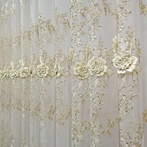レースカーテン 高級 おしゃれ カーテン 刺繍 UVカット 立体刺繍