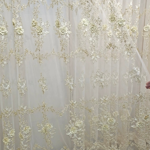 レースカーテン 高級 おしゃれ カーテン 刺繍 UVカット 立体刺繍