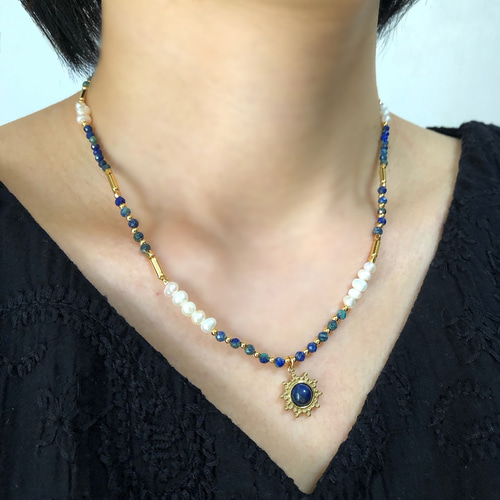 特集掲載》淡水パールとカイヤナイトのエスニック風ビーズネックレス