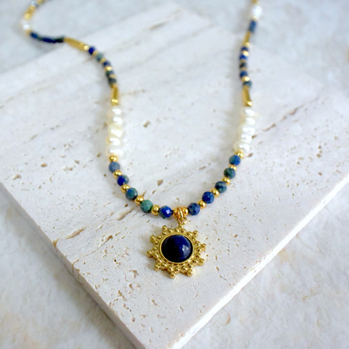 特集掲載》淡水パールとカイヤナイトのエスニック風ビーズネックレス