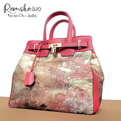 30サイズ#73◇着物帯と本革のリメイクバッグ◇remake.829 日本職