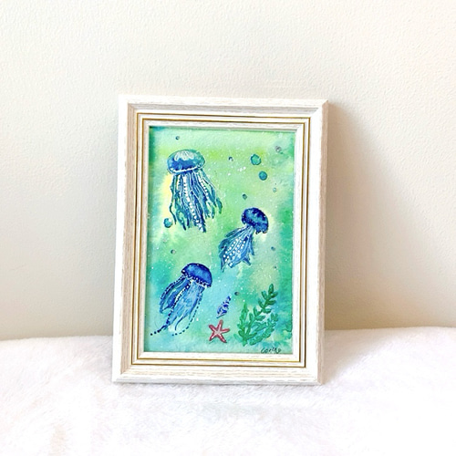 透明水彩画 一点物 原画No.26 「おはよう爽やかくらげ」 絵画