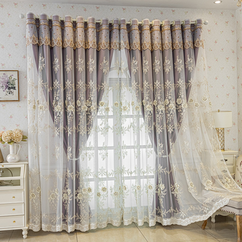 4枚入り　カーテン 遮光 レース　一体型カーテン　高級　おしゃれカーテン　UVカット　刺繍柄　レースカーテン　かわいい