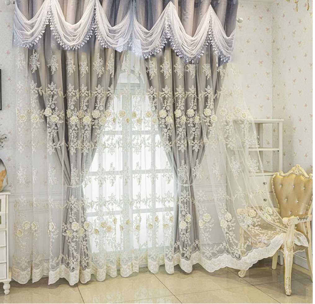 4枚入り　カーテン 遮光 レース　一体型カーテン　高級　おしゃれカーテン　UVカット　刺繍柄　レースカーテン　かわいい