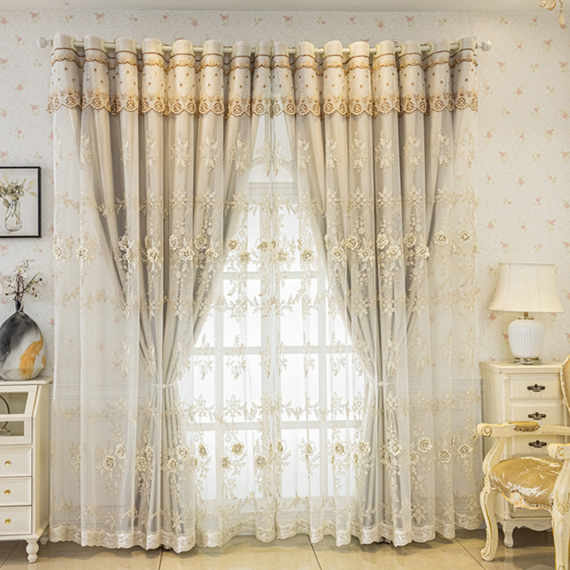 4枚入り　カーテン 遮光 レース　一体型カーテン　高級　おしゃれカーテン　UVカット　刺繍柄　レースカーテン　かわいい