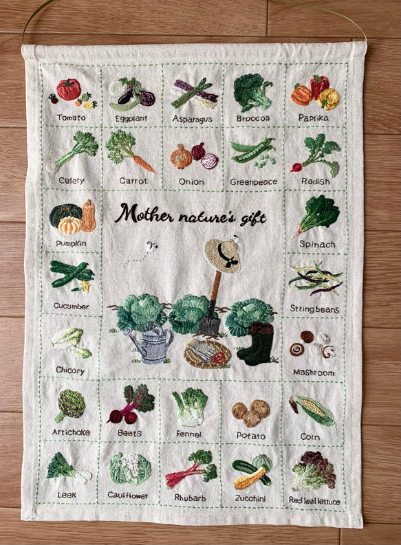 大地からの贈り物〜野菜の刺繍タペストリー 