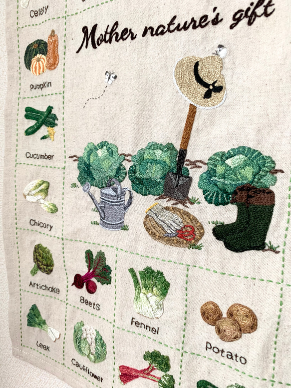 大地からの贈り物〜野菜の刺繍タペストリー 