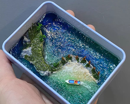 ミニチュア 海アート 砂浜 島 風景 庭園 手作り レジン ハンドメイド