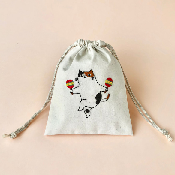 専用 ハンドメイド 刺繍巾着 刺繍ポーチ 猫 ラグドール ミケ 茶