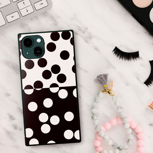 ランダム な ドット モノトーン 強化ガラス iPhoneケース mini
