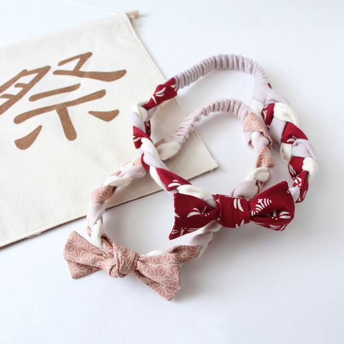 甚平と相性抜群♪和柄ねじりはちまきヘアバンド（くすみピンク） 雑貨