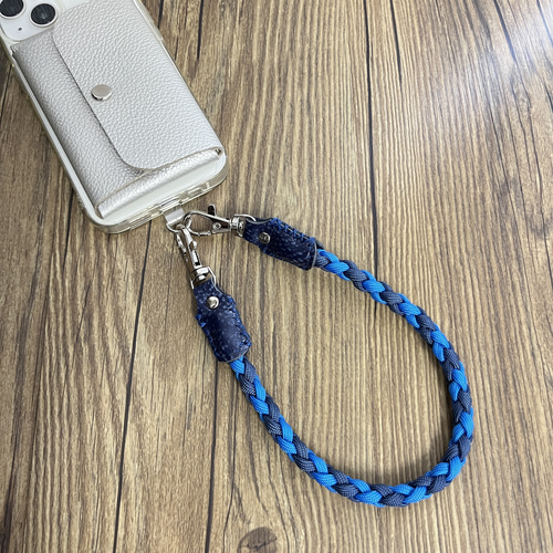 3Way 本革×パラコード スマホショルダーストラップ ネイビー＆ブルー