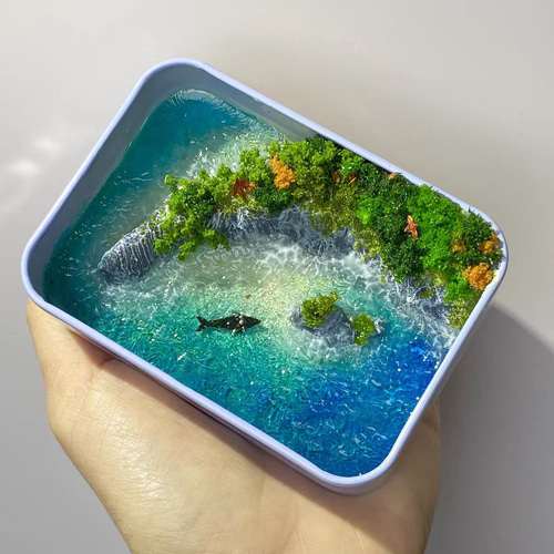 ミニチュア 海アート鯨 砂浜 島 風景 手作り レジン ハンドメイド 装飾